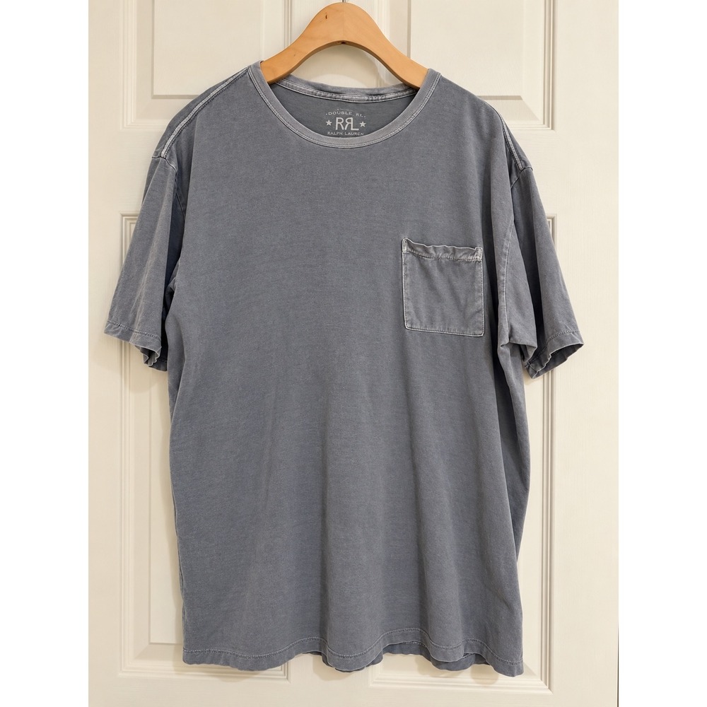 RRL Ralph Lauren Mens Faded Blue Grey Pocket T-Shirt Cotton Jersey Size M